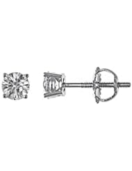 Round Brilliant Cut Diamond Stud Earrings 4-prong 14k White Gold ( 1/3 Carat, SI Clarity, E/F Color)