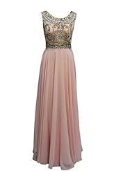 Plus Size A-line Scoop Neck Sleeveless Crystal Backless Beaded Chiffon Evening Dress/Prom Dress/Party Dress  with a Brush/Sweep Train 