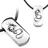 316L Stainless Steel Tag Pendant with Beveled Black IP Tribal Dragon with Black Leatherette Necklace