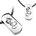 Stainless Steel 2-Tone Beveled Tribal Dragon Tag Pendant With Black Leatherette Necklace - Length 55cms