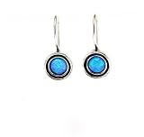 Image of round Silver Earrings Set With a round opal stone