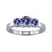 Search : 1/4 Ct. Three-Stone Purple Tanzanite Gemstone Diamond Enagement Ring Bridal Style Round Cut in 14K White Gold