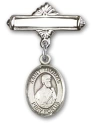 Sterling Silver Baby Badge with St. Thomas the Apostle Charm and Polished Badge Pin