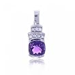 Amethyst & Diamond Pendant Set in 14K White Gold Split Bezel