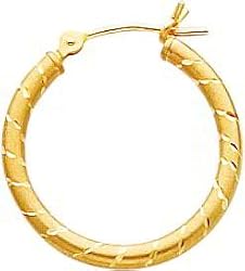 14K Yellow Gold Hoop Earrings Polished Jewelry New CH