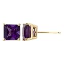 14k Yellow Gold 6mm Princess Cut Amethyst 4-Prong Stud Earrings