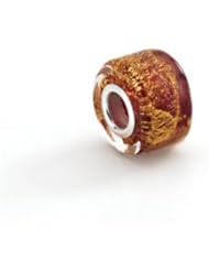 Gold and Ruby, Murano Glass Charm for 3mm Charm Bracelets
