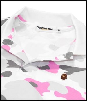 Size【M】A BATHING APE(エイプ) 09AWサル迷彩柄ポロシャツ 金沢カラー【白ピンク灰】【新品】