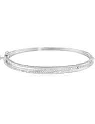 Judith Jack "Silver Halo" Sterling Silver and Crystal Hammered Oval Bangle Bracelet, 2.7"