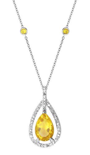 14k White Gold Pear Shaped Citrine Station Necklace by Duneier of NY