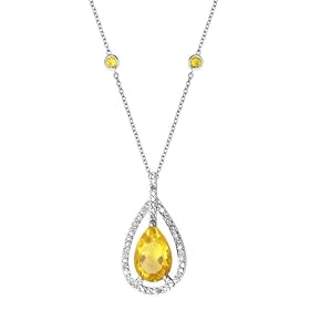 14k White Gold Pear Shaped Citrine Station Necklace by Duneier of NY by