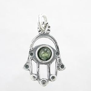 Hamsa Hand Pendant with Peridot Gemstone in Sterling Silver, #8385