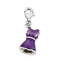 Mbody: Sterling Silver Charm on a Lobster Claw, Purple Party Dress, Rhodium Plated