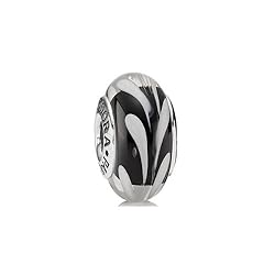 Pandora Black White Swirly Swirl Murano Glass Charm Sterling Silver Bead No.790676