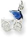Blue Baby Boy Carriage Enameled Charm, Sterling Silver