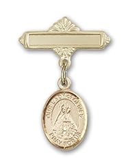 Gold Filled Baby Badge with Our Lady of Olives Charm and Polished Badge Pin