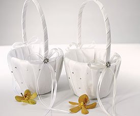Click here to buy Scattered Pearls and Crystals Flower Girl Basket - White by SHOPZEUS.