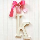 Wooden Hanging k: Green Polka Dot Ribbon