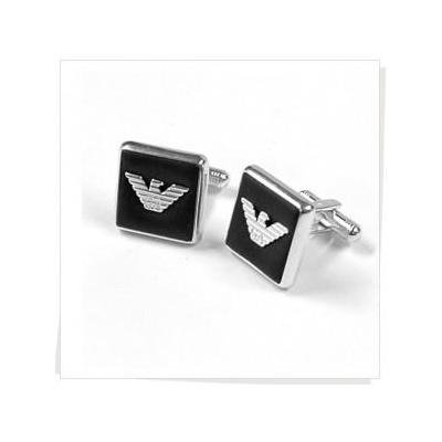 Emporio Armani Jewelry / Jewellery Square Sterling Silver & Black Leather Cufflinks EG1876