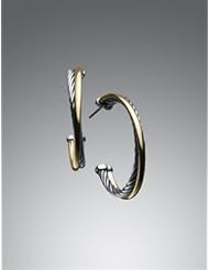 David Yurman 18K Yellow Gold & Sterling Silver Extra Large 3mm Crossover Hoop Earrings