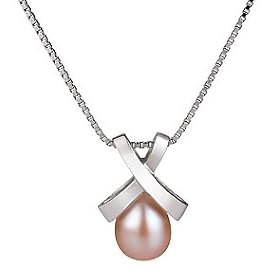 PearlsOnly Empress Pink 7-8mm AAA Freshwater Sterling Silver Pearl Pendant