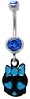 Stainless Steel Belly Ring with Blue Crystals - Dangling Baby Skull with Ribbon