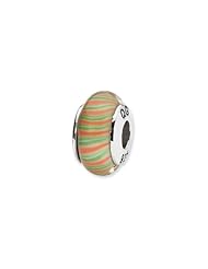 Sterling Silver Green/Orang Swirl Hand-blown Glass Charm