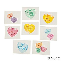 72 GLITTER Conversation HEART Temporary TATTOOS/VALENTINE'S DAY PARTY FAVORS/6 DOZEN/TEACHER'S Prizes