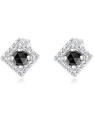 0.55 Cts Black & White Diamond Earrings in 14K White Gold