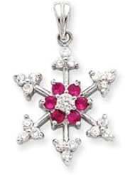 Sterling Silver Red CZ Snowflake Charm