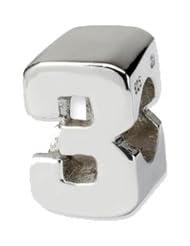 Block Style, Number 3 Charm in Sterling Silver For 3mm Charm Bracelets
