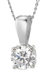 9ct White Gold Ladies' 1/2 Carat Solitaire 4 Claw Diamond Pendant 46cm Curb