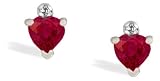 14K White Gold Genuine Heart Ruby and Diamond Earrings