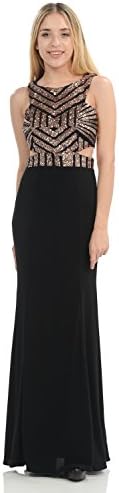 TwinMod Geometric Sequined Floor Length Prom Bridesmaid Evening Dress (2X-LARGE, BLACK/BRONZE)