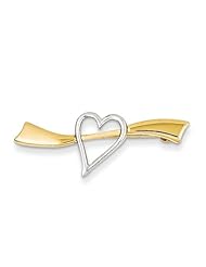 14K Yellow Gold and Rhodium Solid Satin Polished Heart Pin. Metal Wt- 1.9g