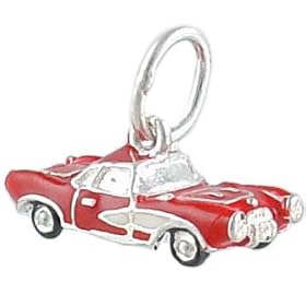 Sterling Silver Enamel Vintage Red Convertible Sports Car Charm
