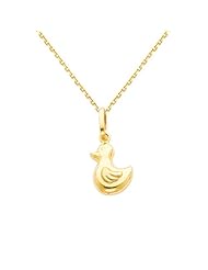 14K Yellow Gold Duck Charm Pendant with Yellow Gold 0.9mm Oval Angled Cut Rolo Cable Chain Necklace with Spring Ring Clasp - Pendant Necklace Combination (Different Chain Lengths Available)