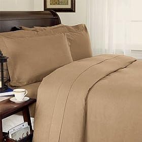 CASTLE HILL 510 Thread Count 100% Egyptian Cotton Solid Sateen Single Ply Yarn Bed Sheet Set (Taupe) Queen.