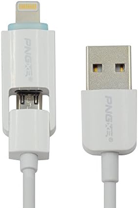 PNGXE High-speed 2 in 1 Led 8 Pin &amp; Micro Usb Sync Data Charging Cable Cord Connector for Iphone 6 6 Plus 5 / 5s / 5c / 6 / 6 Plus, Ipad Air, Ipod 5, Samsung, HTC, Motorola, Nokia, LG, Huawei (White)