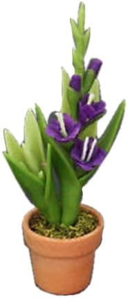 Gladiolus Violet Flower Pot Clay Dollhouse Miniature Handmade