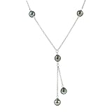 Sterling Silver Tahitian Cultured Drop Pearl Y Chain Necklace (8-9mm), 16+3