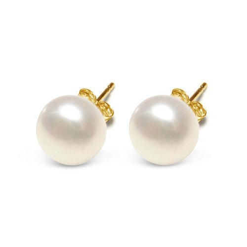 10k Solid Gold 10mm White Freshwater Pearl Stud Earrings