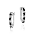 Sterling Silver Genuine Diamond and Sapphire Hoop Earrings