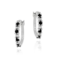 Sterling Silver Genuine Diamond and Sapphire Hoop Earrings