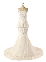 Strapless Beaded Lace Mermaid Wedding Dress 