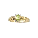 10K Yellow Gold 0.01 ct. Diamond and 5 x 3 MM Oval Shaped Peridot Ring