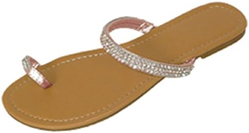 Shoes 18 Womens Microsuede Gladiator Sandals Flats Shoes W/Rhinestones (6368 7/8, Rose Gold)