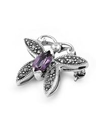 Royal Amethyst Purple Butterfly Italian .925 Sterling Silver Brooches / Pin (20mm)