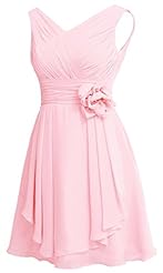 V-neck Sleeveless Cocktail Knee Length Short Chiffon Lace-Up Backless Homecoming Dress/Bridesmaid Dress/Prom Dress 
