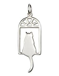 Sterling Silver Sitting Cat Silhouette in Window Charm